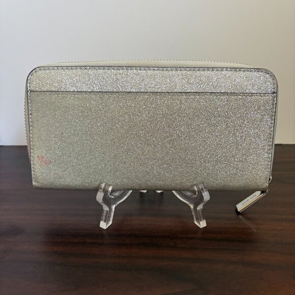 Kate Spade Tinsel Shimmy Glitter Continental Women's Wallet Silver Zip Around - Picture 2 of 5